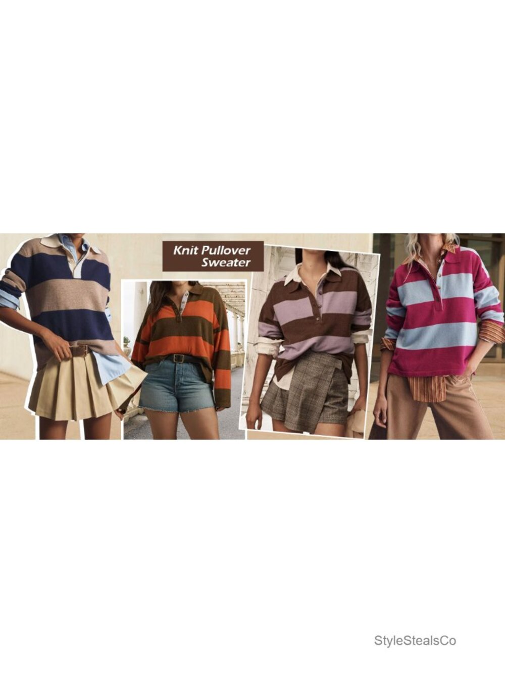 Women's Rugby Shirt Striped Polo V Neck Long Sleeve Pullover Sweater Oversized - Picture 6 of 6